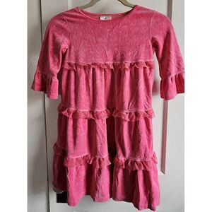 hanna andersson PINK velvet Tulle Tiered  dress 120 Ukraine‎ made 3/4 sleeves